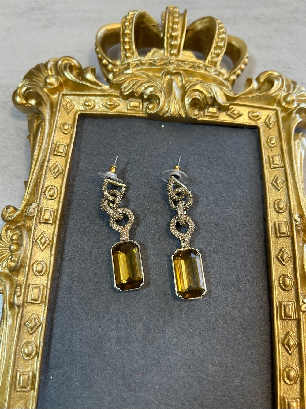 Gold-Tone Olive Faux Crystal Drop Earrings - Elegant Dangle Earrings